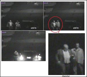 These annotated video frame grab images provided by the Toronto Police Service on Thursday show Toronto Mayor Rob Ford, left, and his close friend, Alexander Lisi. Police say they rummaged through Ford's garbage and conducted a massive surveillance operation monitoring him and Lisi following drug use allegations. 