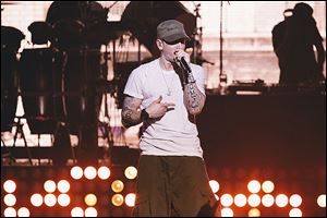 Eminem performs at the G-SHOCK 30th Anniversary event Aug. 7 in New York.
