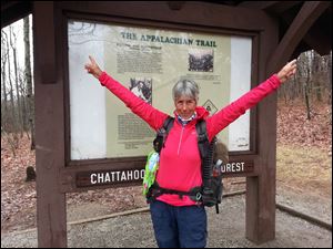 Cheryl McCormick at the starting point of the Appalachian Trail in Springer Moiuntain, Georgia.