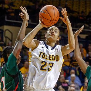 UT's Inma Zanoguera, who had 24 points and 16 rebounds, shoots against Mississippi Valley State in the Glass City Tournament.