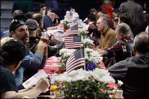 Tables were decorated for the event Veterans Appreciation Breakfast and Resource Fair at the University in Toledo