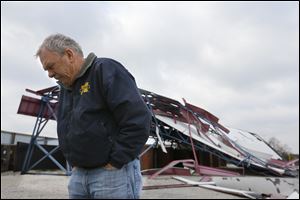 Jim Walter, president of the Great Eastern Theatre company, speaks today about the storm damage to the Sundance drive in in Oregon that occurred on Sunday. One of the screens was destroyed by the storm. 