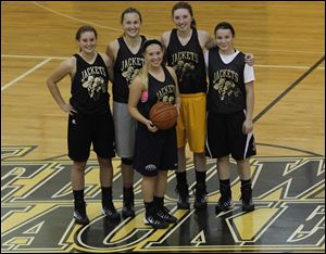 Perrysburg is picked to repeat as NLL champion with top players, from left, Lindy Delong, Allex Brown, Abby Sattler, Sarah Baer, and Kelsey Moore. The Yellow Jackets were  23-2 last season.