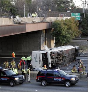 In 2007, a bus chartered for the Bluffton University baseball team came to rest below an Atlanta highway ramp after a crash that killed seven and injured 28. 