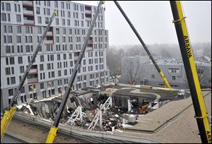 A  view of collapsed Maxima supermarket in Riga, Latvia, today.
