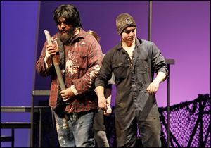 Esteban Vega, left, and Landon Tavernier perform in ‘King Cole’s American Salvage,’ an adaptation of a story in Bonnie Campbell’s critically acclaimed ‘American Salvage,’ at Owens Community College.