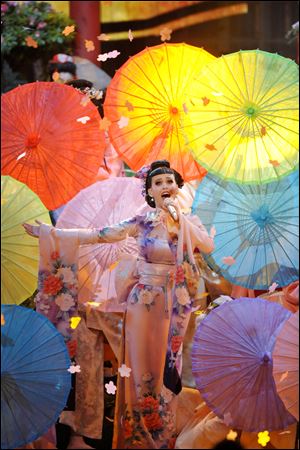 Katy Perry performs on stage at the American Music Awards on Sunday at the Nokia Theatre L.A. Live  in Los Angeles.