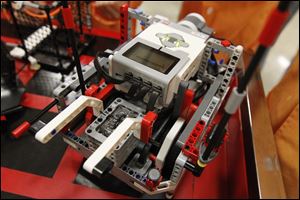 The Mutant Mind's lego robot that they created and programmed to compete in an upcoming competition.