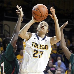 University of Toledo junior Inma Zanoguera lost about 30 pounds between her freshman and sophomore years. The weight loss helped lead her to a All-Mid-American third-team honor.
