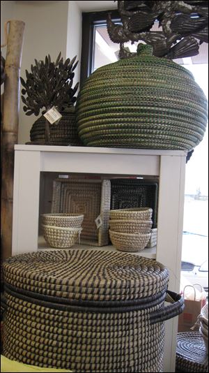 Large hand-woven baskets are from Baghdad.