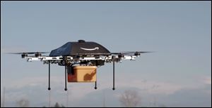 Pictured is the so-called Prime Air unmanned aircraft project that Amazon is working on in its research and development labs. 