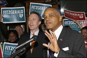 Ohio Democratic Senate Minority Leader Eric Kearney speaks at a rally in Cincinnati after Democratic gubernatorial contender Ed FitzGerald, left, introduced Mr. Kearney as his running mate for the 2014 election. 