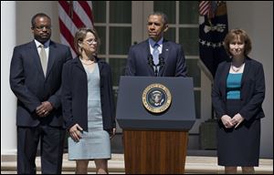 President Barack Obama announces the nominations of, from left, Robert Wilkins, Cornelia Pillard, and Patricia Ann Millet, to the U.S. Court of Appeals for the District of Columbia Circuit. 