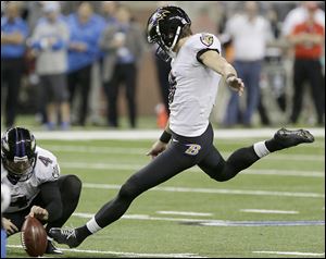 Baltimore Ravens kicker Justin Tucker blasts a field goal during the third quarter in Detroit. He kicked the game-winner.