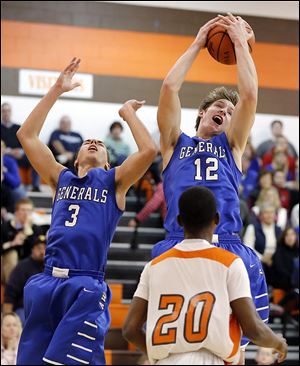 Anthony Wayne's Jake Reid pulls down a rebound against Southview on Thursday night at Southview. Reid led the Generals with 15 points. He added 10 rebounds.