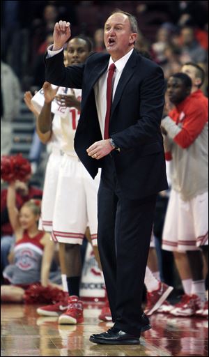 Ohio State head coach Thad Matta shouts instructions to his team Friday.