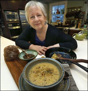 Paula Ross and her savoy cabbage and parmesan rind soup, with caraway seeds, sauteed cabbage with jalapenos.