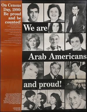 A 1990 poster called attention to the fact that the U.S. Census does not specifically count certain groups, such as Arab-Americans. In the poster, top from left, are Rony Seikaly, then a basketball player for the Miami Heat; Mary Rose Oakar, a congressman from Cleveland; Casey Kasem, radio and TV personality; Kate Karam, Greenpeace activist; Eva Sayegh Teig, former Virginia secretary of human resources; Jamie Farr, actor and Toledo native; Donna Shalala, then chancellor at the University of Wisconsin; Khrystyne Haje, actress; Danny Thomas, an actor who grew up in Toledo;  Nick Rahall, congressman from West Virginia; Professor Edward Said of Columbia University, with his daughter Najla; Tommy Hazouri, then mayor of Jacksonville, Fla., with his wife Carol and son Tommy, Jr.; and Vic Tayback, actor.