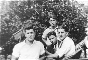 A 1936 image shows Toledoan and Lebanese-American Danny Thomas, then known as Amos Jacob, background, with friends, from left, Joe Abrass, Deke Sodd, and Alex Turbey.