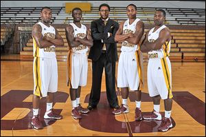 Rod Martin, center, was responsible for bringing, from left, Clemmye Owens, Tony Kynard, Maurice Taylor, and Ricky Johnson to Bethune-Cookman. Owens and Kynard went to Rogers. Taylor is a Libbey graduate. Johnson is from Akron.