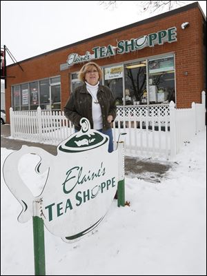 Elaine Terman, owner of Elaine’s Tea Shoppe in West Toledo, has been battling with the city for months over the placement of a sign advertising her business. The sign, located as it is between Sylvania Avenue and the sidewalk, is in violation of a city ordinance.