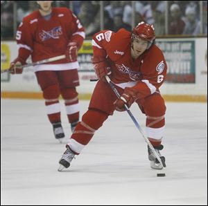 Bracken Kearns, playing for the Storm in 2006, is with the NHL’s San Jose Sharks after more than eight years in the minor leagues.