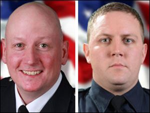 Stephen A. Machcinski, 42, left, and James Dickman, 31, right, of the Toledo Fire & Rescue Department died in the line of duty Sunday.