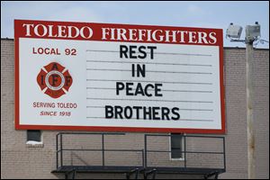 The sign on the union hall of International Association of Fire Fighters Local 92 in downtown Toledo.