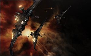 A screenshot from the game 'EVE Online.' The siege on Monday marks the 'bloodiest battle' in the game's 10-year history. 