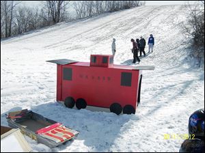 Whitehouse’s Wacky Sled Races feature some imaginative entries, such as a pirate ship or this caboose.