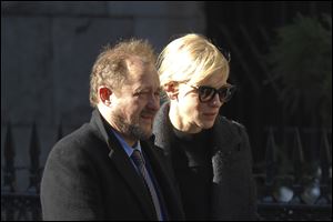 Actress Cate Blanchett and her husband Andrew Upton arrive at the the Church of St. Ignatius Loyola for the private funeral of actor Philip Seymour Hoffman.