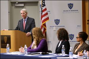 U.S. Sen. Rob Portman (R., Ohio) opens a panel discussion at the University of Toledo  on ways to end human trafficking and to assist its victims. 