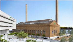 ProMedica has announced plans to relocate its headquarters and several area business offices to downtown Toledo. The health system’s new home will be the former Toledo Edison Steam Plant and the KeyBank office building downtown on Summit Street, as depicted in this artist’s rendering.