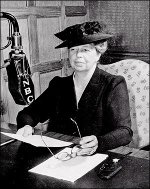 Eleanor Roosevelt broadcasts on NBC radio in 1948.