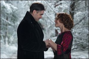 Jessica Brown Findlay, right, and Colin Farrell in a scene from 
