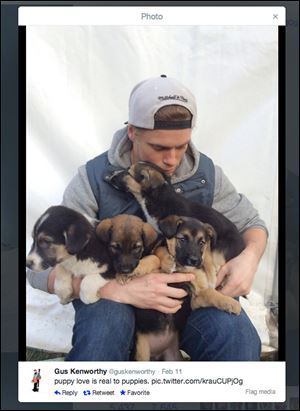 American skier Gus Ken-worthy said on his Twitter account: ‘puppy love is real to puppies’ and is bringing home a family of stray dogs from the Win-ter Olympics. The silver medalist will keep one and find homes for the others.