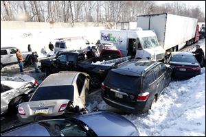 Vehicles are piled up in multiple crashes in Bensalem, Pa.