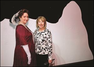 Left to right Susan Braun dressed as Molly Brown and Mary Arquette during the Titanic Exhibit preview reception.
