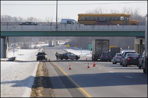 Sylvania police shut down southbound U.S. 23 near Monroe Street to respond to a fatal injury. Jeffrie Shirey, 37, was hit and killed by a truck while walking along the berm.