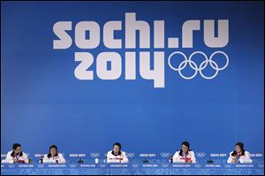A delegation from the 2018 Pyeongchang Olympic Winter Games attend a press conference Saturday in Sochi, Russia. 