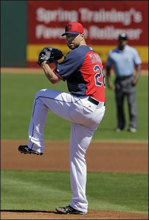 Cleveland Indians starting pitcher Corey Kluber delivers against the San Diego Padres in the first inning.