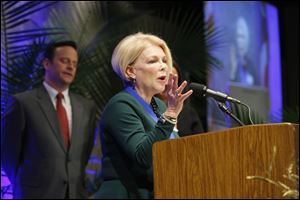 Award winner Dr. Marcy McMahon speaks during the annual Jefferson Awards breakfast. She established the Northwest Ohio Chapter of the Make-A-Wish Foundation in 1984.