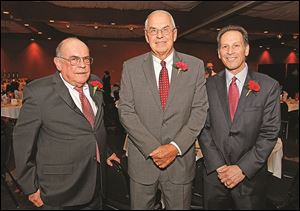 Roasters at Central Catholic’s soiree included, from left, Jim Shindler, Dick Faist, and Jay Feldstein.