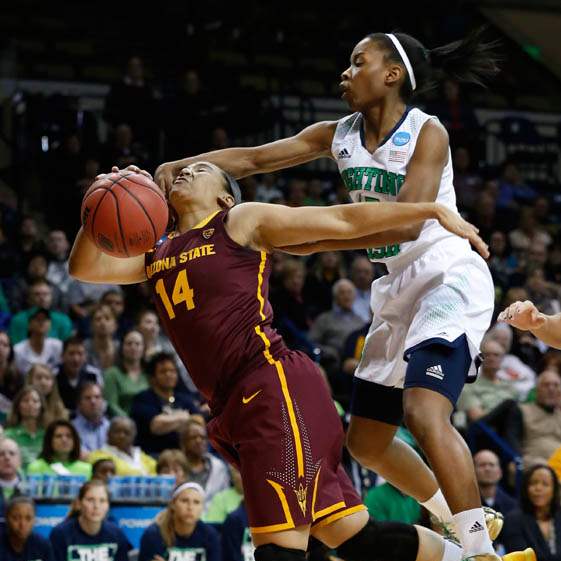 ASU-14-Adrianne-Thomas-is-fouled-in-the-first-half-by-UND-s-15-Lindsay-Allen
