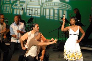 From left are Derrick Baker, Christopher Brasfield, Jose Figueroa, Ron Lucas, and Danes Robinson in a number from ‘Smokey Joe’s Cafe.’