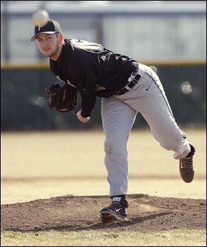 Perrysburg pitcher A.J. Stockwell throws against Lake on Tuesday.