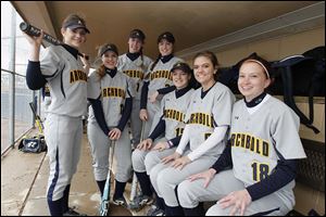 Archbold shared the NWOAL title last season and looks to win it again with, from left, Jesse Fidler, Paige Peterson, Becca Gerig, Cassidy Williams, Cassidy Wyse, Desi Newman, and Jen Gerken.