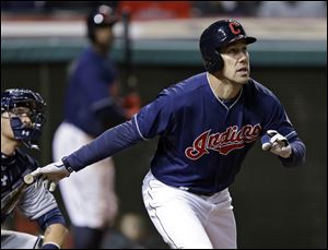 Cleveland Indians' David Murphy watches his three-run home run off San Diego Padres starting pitcher Tyson Ross in the fourth inning.