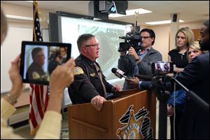 Kalamazoo County Sheriff Richard Fuller speaks during a news conference in Kalamazoo, Mich. today. Fuller said an autopsy determined that a body found in an Indiana lake is that of Teleka Patrick.