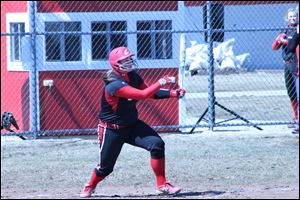 Tori Weidinger, shown here in practice, swatted three home runs in her game against the Cleveland Challengers. 